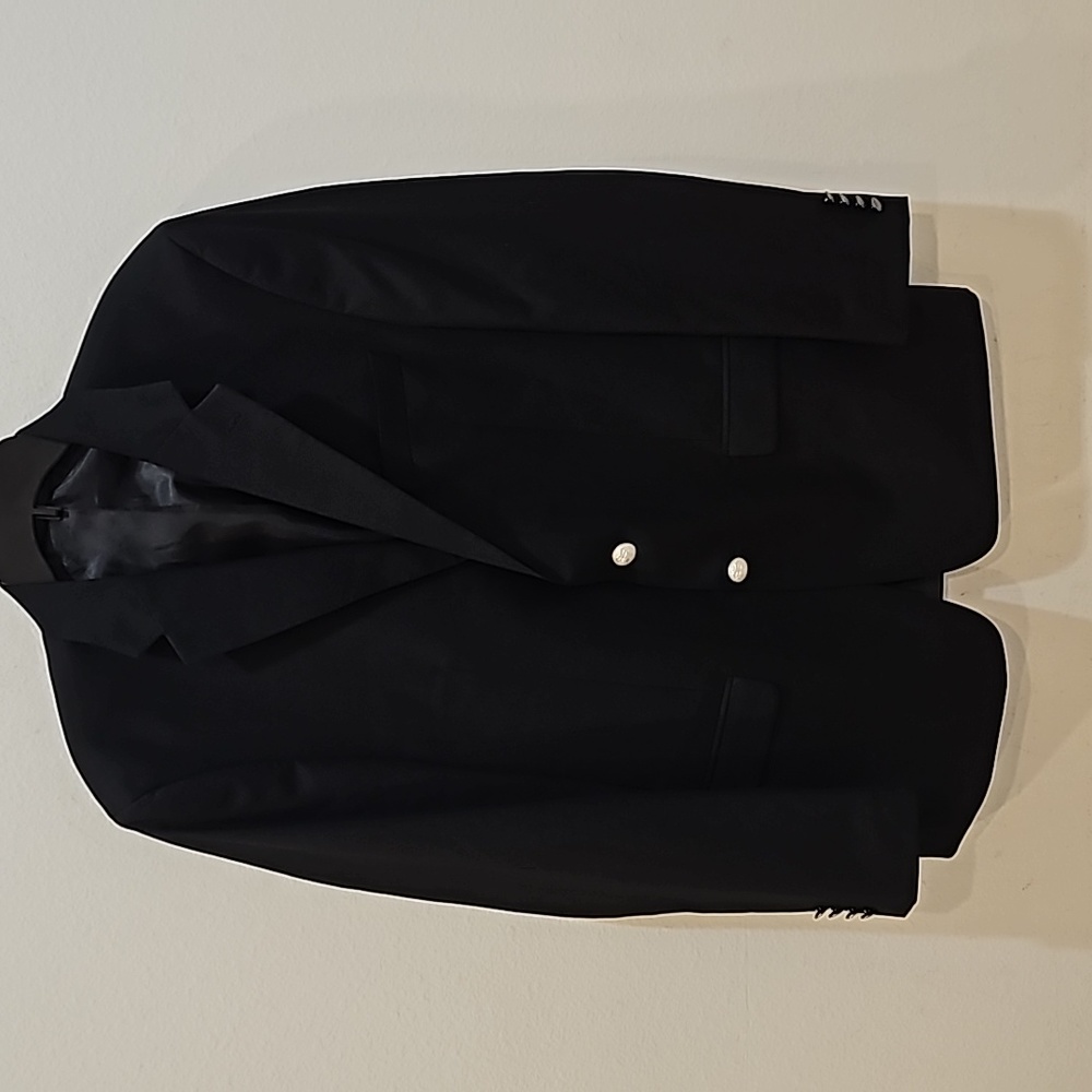 Ralph Lauren Mens Black Blazer Jacket Coat Silver Buttons Size 42L wool blend